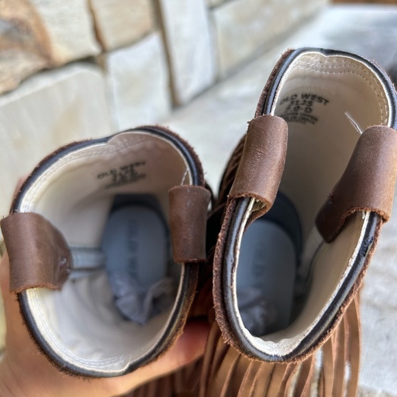 Old West leather round toe western brown fringe kids boots Sz-7.0D.   J - Picture 9 of 11